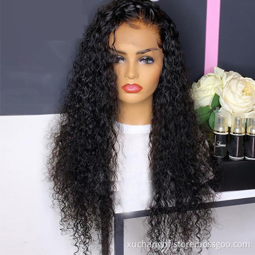 Factory Wholesale 10a Grade Raw Unprocessed Indian Human Hair Wig Cuticle Aligned Water Wave Lace Front Wig